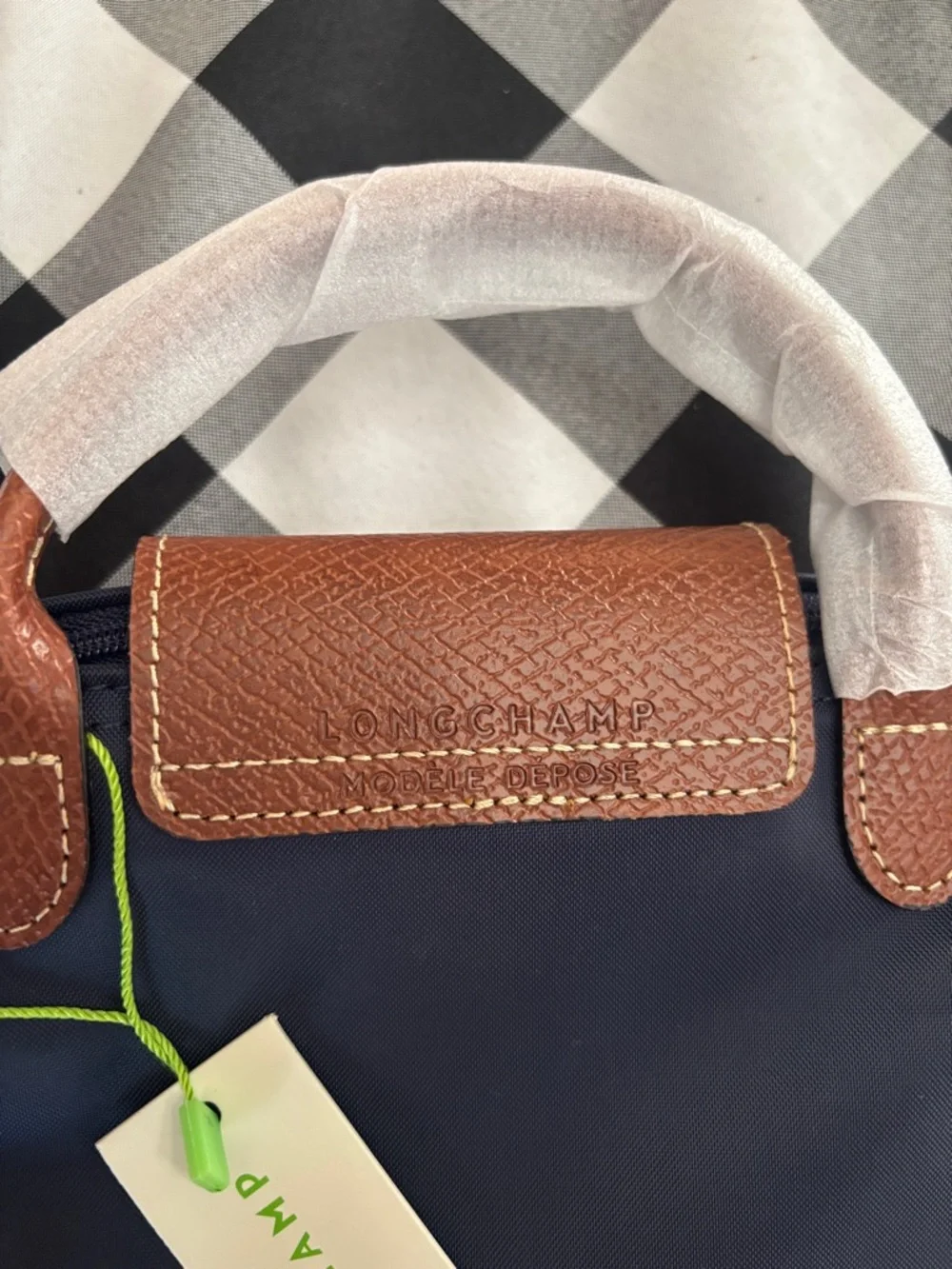 Longchamp Navy Nylon Le Pliage Mini Crossbody with Brown Trim - Picture 3 of 6